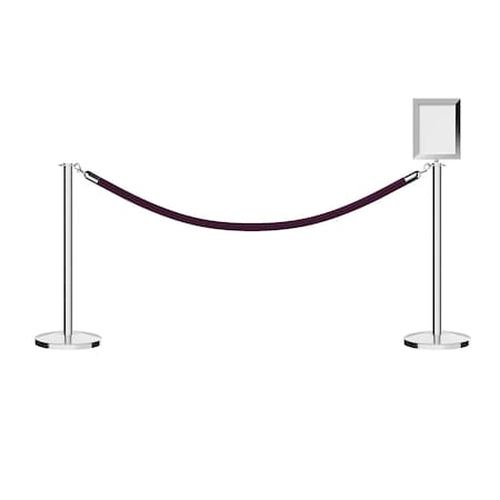 Stanchion Post & Rope Kit PolSteel 2FlatTop 1Purple Rope 85x11VSign